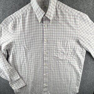 Borrelli Napoli Pink Blue Check Button Up Shirt Long Sleeve Italy 15.75 (40) Men
